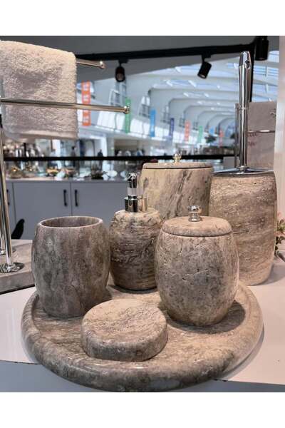 Pietro Di Marble Gümüş Traverten 8 Parça Banyo Setimiz - Banyo Takımımız