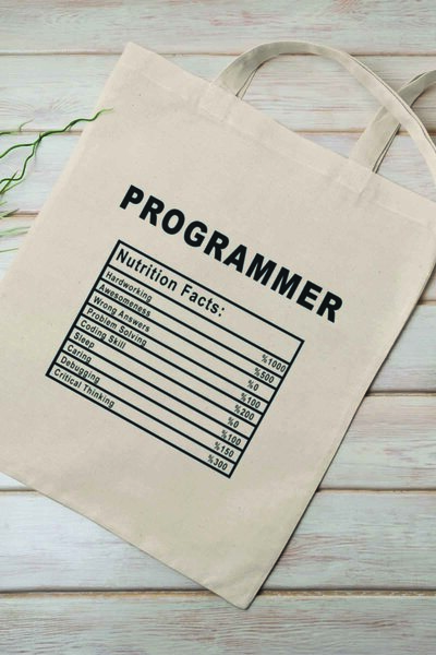 qoeuyl boutique Програміст: факти про харчування Програміст: сувенірний друкований 100% бавовняний мішок бежевого кольору