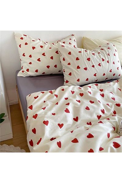sedali home Σετ Παπλωματοθήκης Heart Double (Παπλωματοθήκη + Μαξιλαροθήκη)