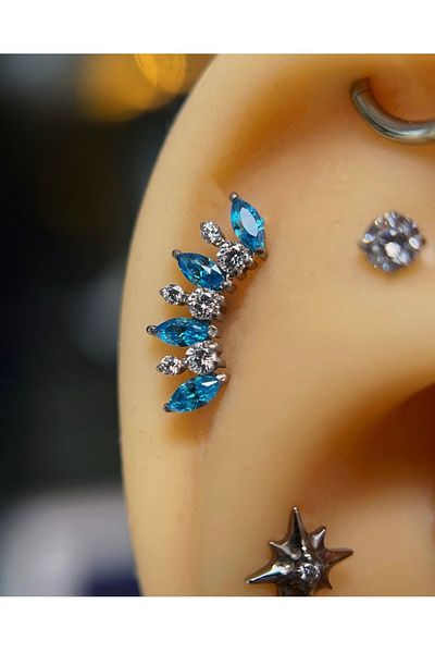 Arescollection Blue Zircon Stone Ducati Helix Conch Piercing 1 Piece