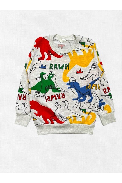 Fil Kids Erkek Çocuk %100 Pamuklu Gri Dinozorlar Desenli Uzun Kollu Mevsimlik Pijama Takımı