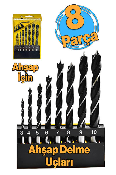 Badem10 Ahşap Delme Matkap Ucu Set 8 'li Paket Ağaç Sunta Kartonpiyer Delme 3 4 5 6 7 8 9 10 mm Çap