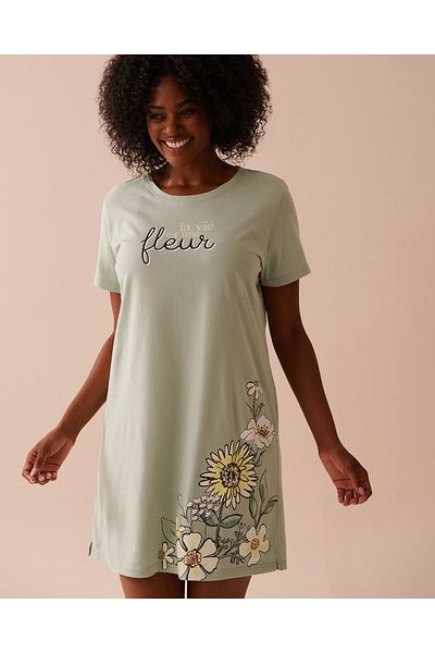 La Vie en Rose Sunflower Print Cotton Short Sleeve Sleepshirt