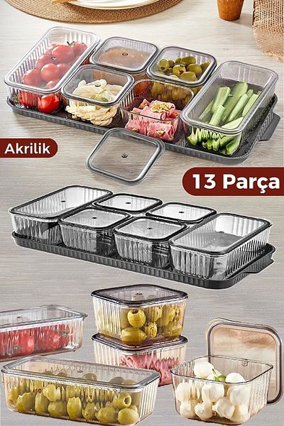 Kitchen Store 6-Compartment 13-Piece Smoked Breakfast Set with Tray and Vacuum Lid / Storage Container Set