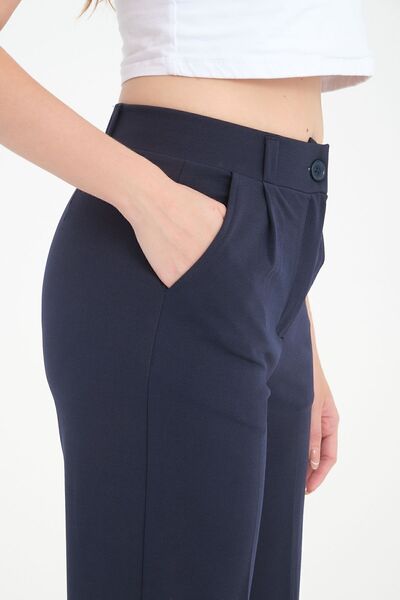 ZERTEX Сині жіночі штани-палаццо - оверсайз крій, висока талія з поясом і гумкою, креп