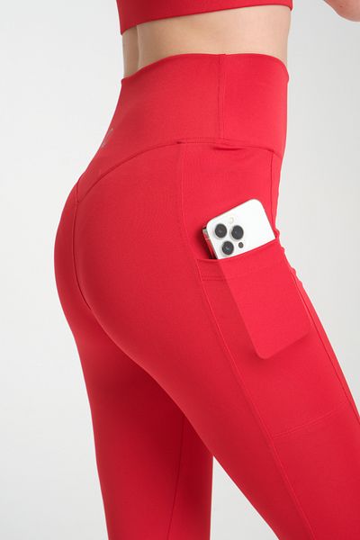 ZERTEX Red Women's Sports Leggings - Double Pockets, Firming Recovery Leggings