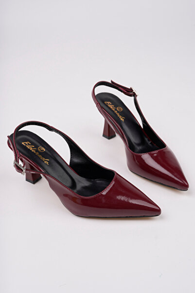 meyra'nın ayakkabıları Women's Burgundy Stone Buckle Stylish Heeled Shoes