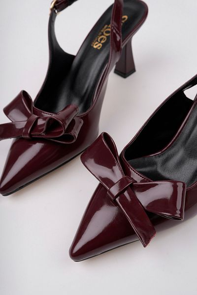 meyra'nın ayakkabıları Women's Burgundy Big Bow Stylish Heeled Shoes