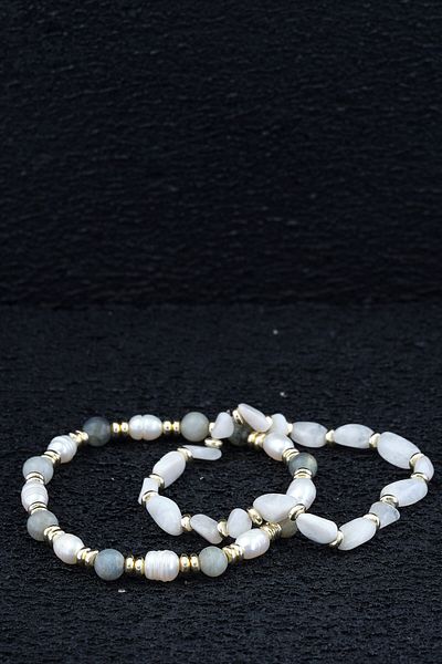 Ssilhoutte Doğaltaş Elegance and Spiritual Balance: Pearl, Labradorite, Hematite & Moonstone Bracelet