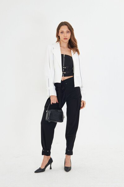 LAMANTE White Blazer Jacket with Zipper Detail