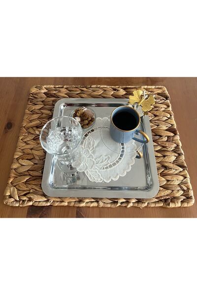 Freecook 6 adet Delik Işi Sarma Nakışlı Keten Leke Tutmaz 6lı Kokteyl Kahve Sunum Peçetesi