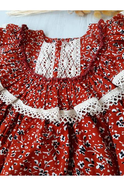ikokokids Rochie cu detaliu din dantela florala mustar