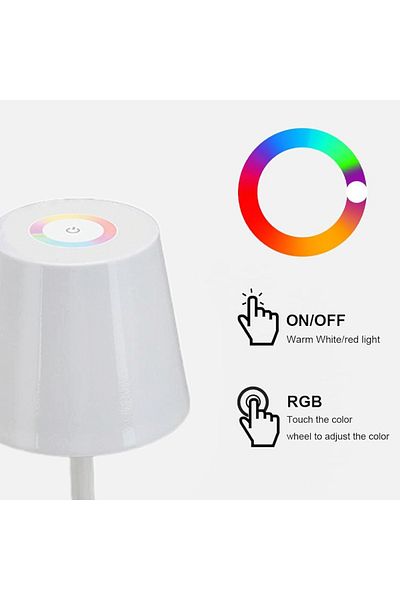 RAFEED 3W 3000K, RGB,  USB C Rechargeable Table Lamp, Dimmable, White