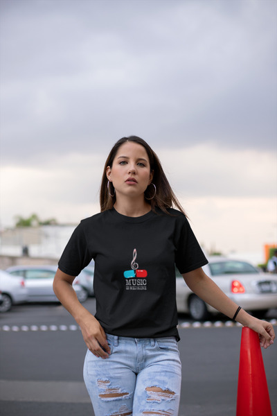 MG Music Is Medicine Printed Women's Crew Neck Cotton Oversize Short Sleeve T...