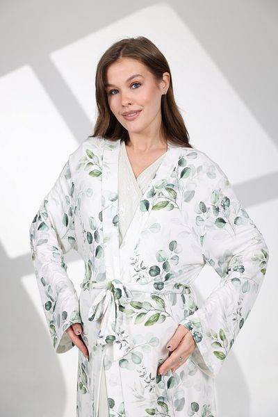Lohussa Women's Water Green Patterned Lace Design 100% Cotton Maternity Maternity Dressing Gown Nightgown Set