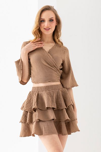 EtkiModa Γυναικείο μπολερό με διπλό στήθος Mokka από 100% οργανικό βαμβάκι