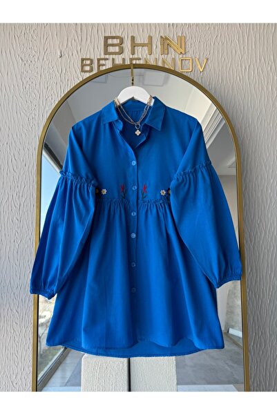 Butik قميص بوبلين أزرق مطرز