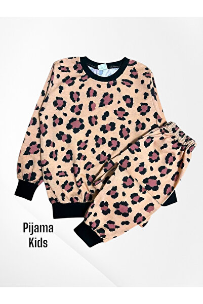 Fil Kids Κοριτσίστικο σετ πιτζάμες 100% βαμβακερό, μπεζ, με λεοπάρ σχέδιο, μα...