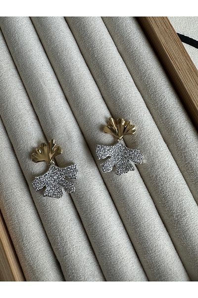 ringbox Double Color Stone Leaf Earrings