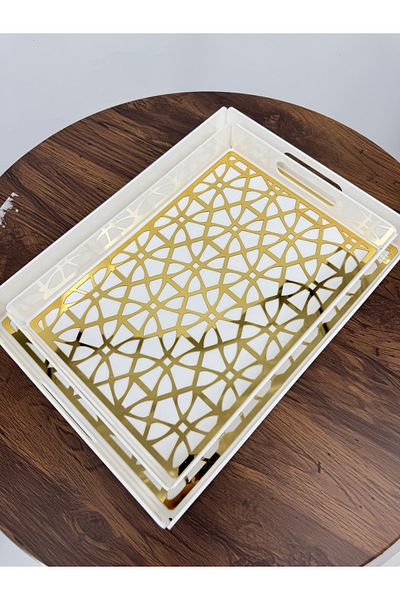 Living 2 Piece White Serving Tray Set