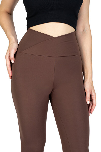 The Step Sports Χειμερινό Coffee Color Thermal Gathering κολάν με χιαστί μέση και εσωτερικό φλις