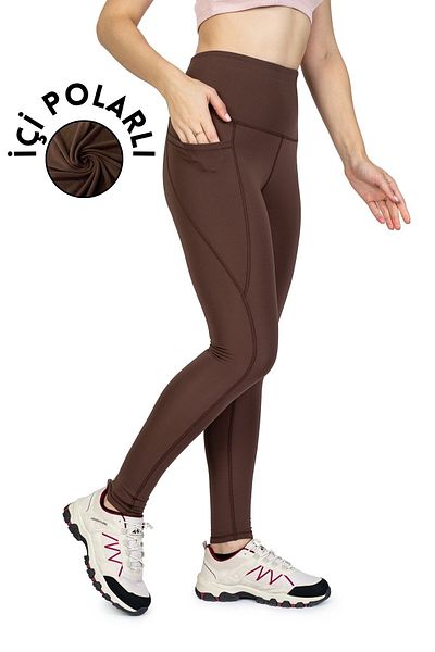 The Step Sports Colanți termici cu talie înaltă din lână de iarnă de culoare cafea