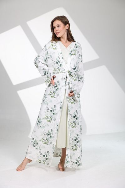 Lohussa Women's Water Green Patterned Lace Design 100% Cotton Maternity Maternity Dressing Gown Nightgown Set