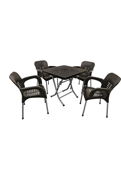 nar sokağı 80x80 Metal Ayaklı Bahçe Balkon Masa Takımı Kahve