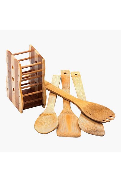 co arma 5 Piece Wooden Kitchen Utensil Set in Different Shapes