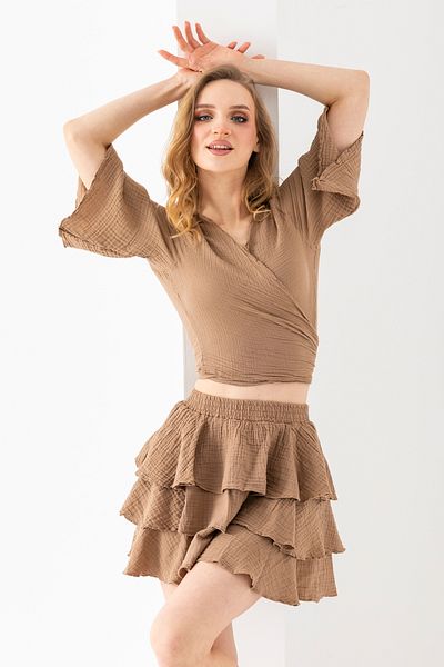 EtkiModa Γυναικείο μπολερό με διπλό στήθος Mokka από 100% οργανικό βαμβάκι