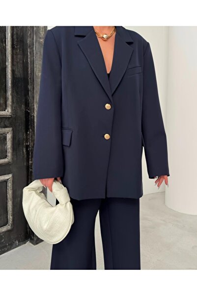 Ekim Store Set de pantaloni cu jachetă dublă cu nasturi dublu