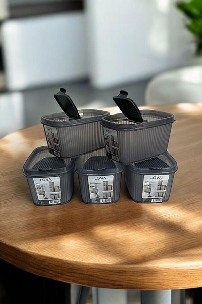 Hesaplı Kasa Food Storage Container 1.3 Lt, Anthracite, Set of 5