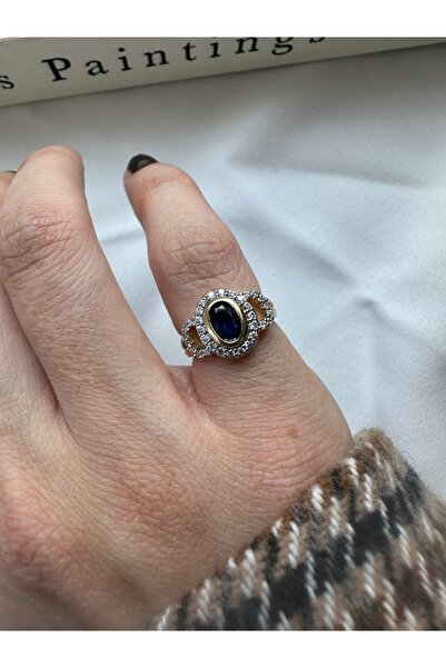 ringbox Oval Lacivert Taşlı Serçe Parmak Yüzüğü