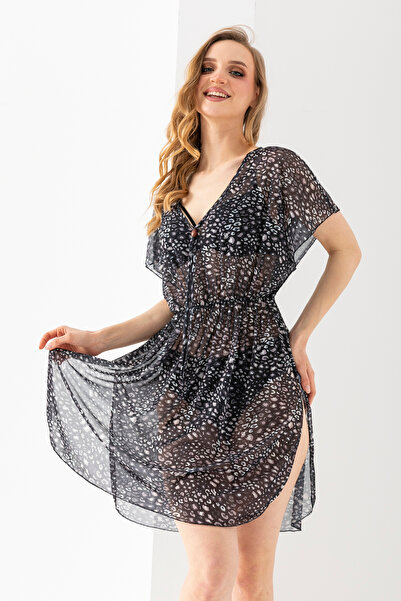 EtkiModa Rochie de plajă cu imprimeu leopard afumat pentru femei, cu fante la...