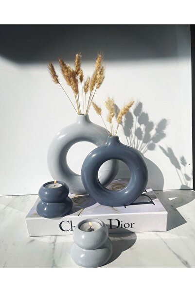 Genel Markalar Sibel/ela Tasarım 2'li Halka Vazo 2'li Mumluk Set