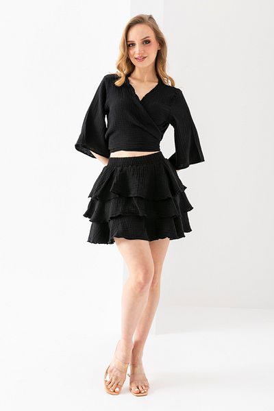 EtkiModa Bolero negru pentru femei, 100% bumbac organic, cu guler dublu