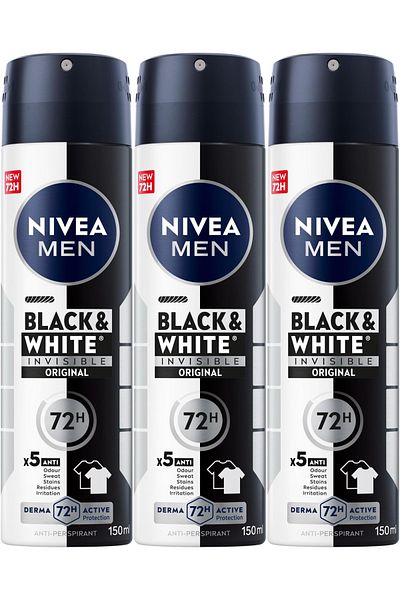 NIVEA بخاخ مضاد للتعرق للرجال من MEN Black And White Invisible Protection Original 150 مل × 3
