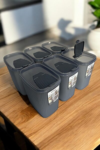 Hesaplı Kasa Erzak Saklama Kabı, 2.5 lt, Antrasit, 6'lı Set