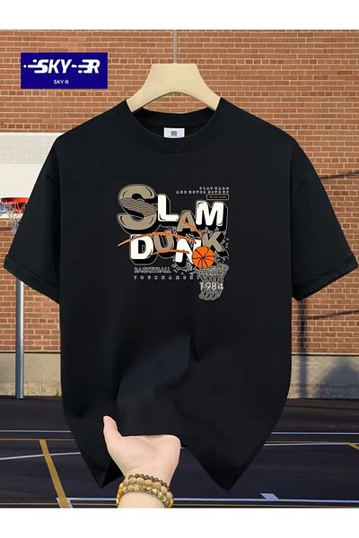 AMMA Unisex Slam Dunk Basketball Printed Oversize 100% Cotton T-Shirt