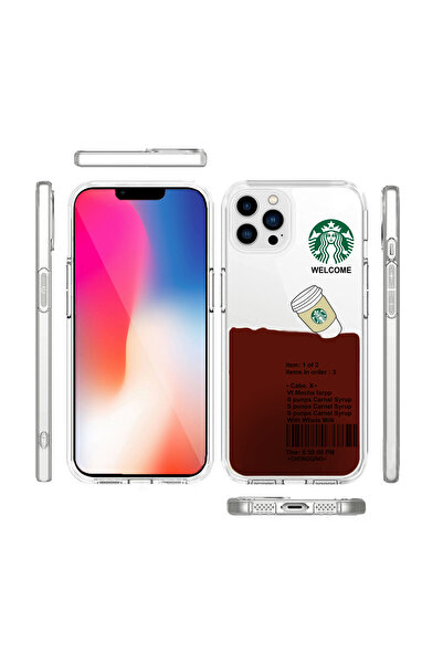 Merwish Apple Iphone 14 Promax Uyumlu Sulu Hareketli Americano Kahve Desenli ...