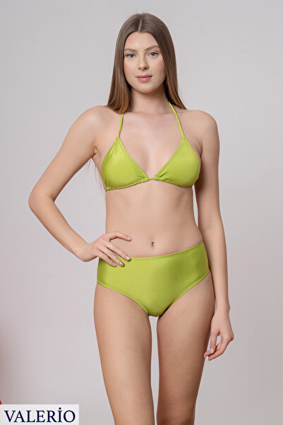 valerio Shiny Pistachio Green Triangle High Waist Bikini Set