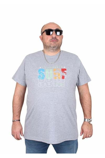 Starbattal Men's Big Size Crew Neck T-Shirt Surf 25144 Gray Melange