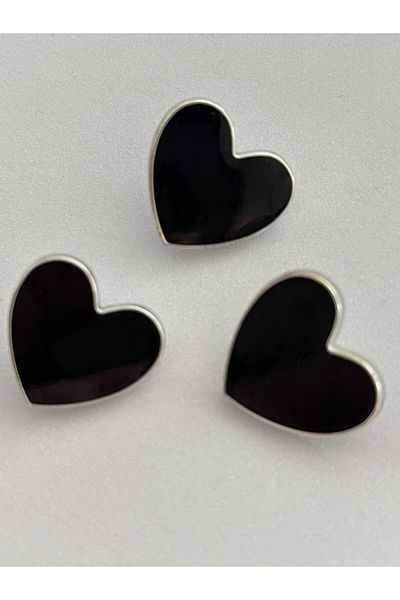 BEİLYS COSMETİCS & ACCESSORY Silver Framed Black Mother of Pearl Heart Button 2 cm (Bd07)