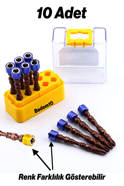 Badem10 10 Adet (ÇİFT YÖNLÜ) Mıknatıslı Bits Uç Ph2 65 Mm Vida Yıldız Matkap Vidalama Ucu S2 Çeliği Çelik