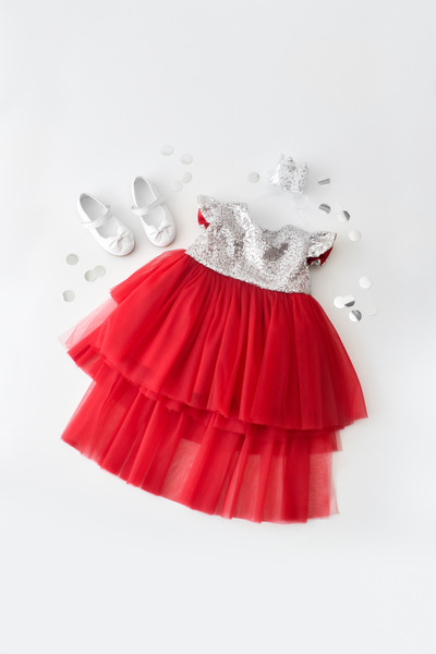 Mini Chics Kız Bebek Kısa Kol Kuyruklu Payetli Elbise