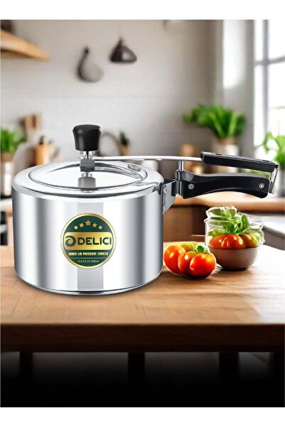DELICI طنجرة ضغط سعة 3 لتر، غطاء داخلي من الألومنيوم، قاعدة تسخين سريع، صنع في الهند