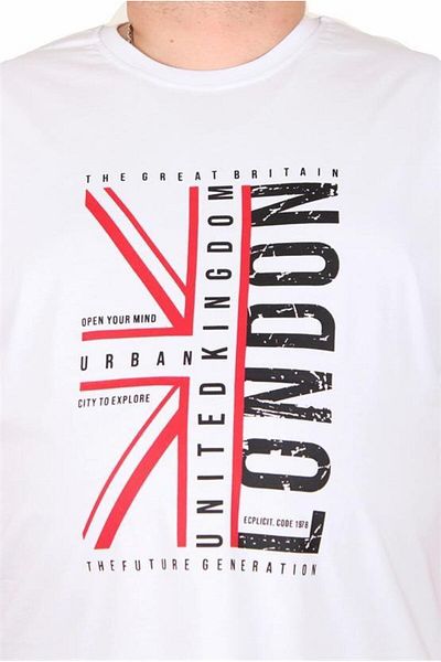 Starbattal Men's Big Size Crew Neck T-Shirt London 25166 White