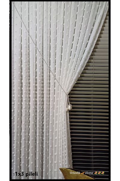 venedik home New Season Pompom Super Linen Tulle Curtain 1X3 Tight Pleat, Non-Wrinkle, No Ironing Required (4 Bulk Braçol Gift)