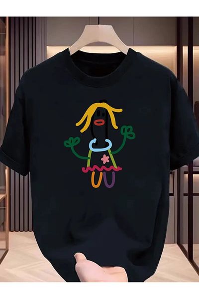 AMMA Unisex Paint Drawing Girl Printed Oversize 100% Cotton T-Shirt