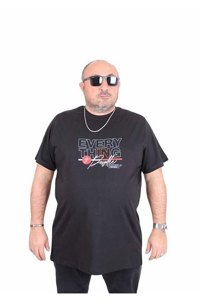 Starbattal Ανδρικό μπλουζάκι με λαιμόκοψη σε μεγάλο μέγεθος 25147 ΜΑΥΡΟ